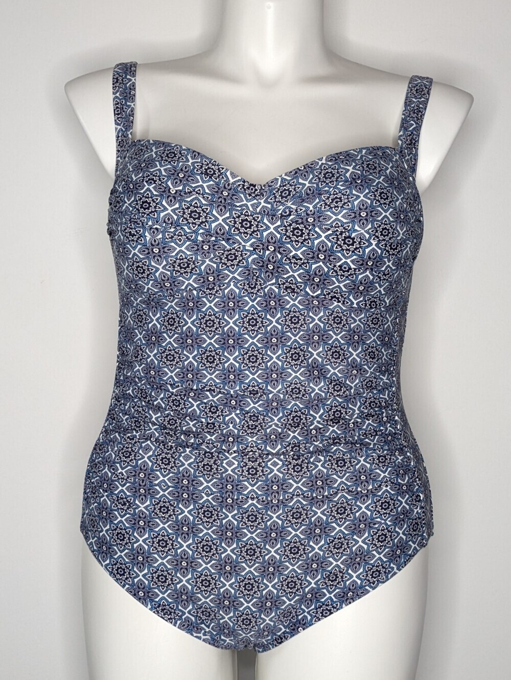 Niptuck Blue White Kaleidoscope Sweetheart Neck One Piece Swimsuit 12
